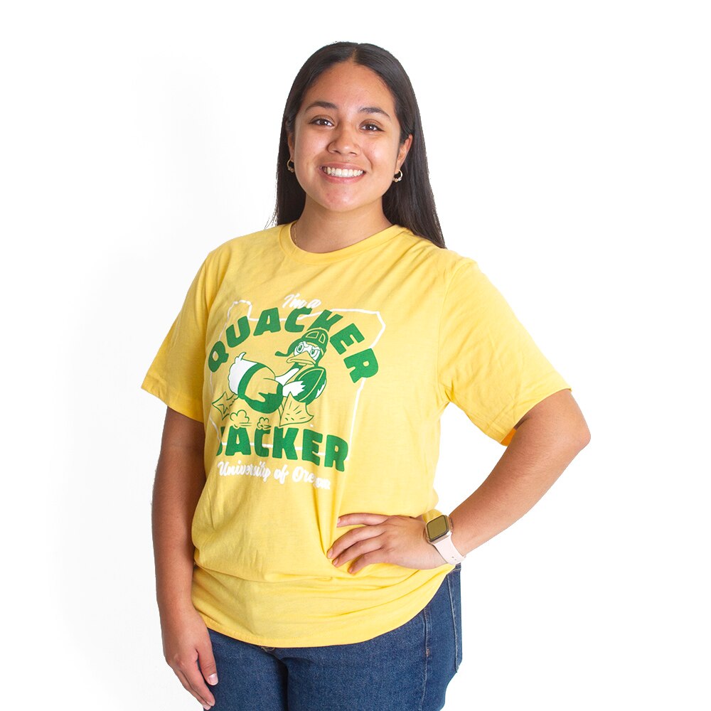 Ducks Spirit, Gold, Crew Neck, Men, Unisex, Football, Homefield, I'm a Quacker backer, Duck with Football, T-Shirt, 750999